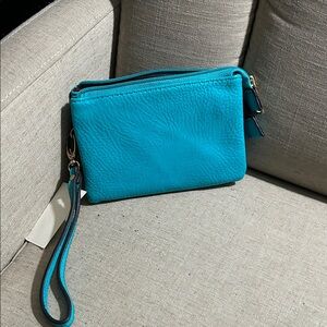 Turquoise Leather Wristlet